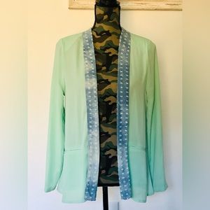 Love Richie Blazer Mint Green with Distressed Jean Lapel and Split Open Back